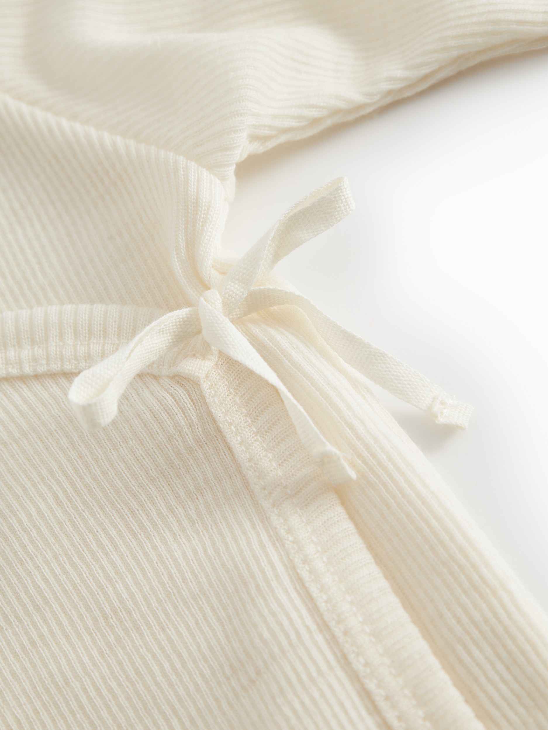 Merino Wool Wrap Romper Long Sleeve - Natural