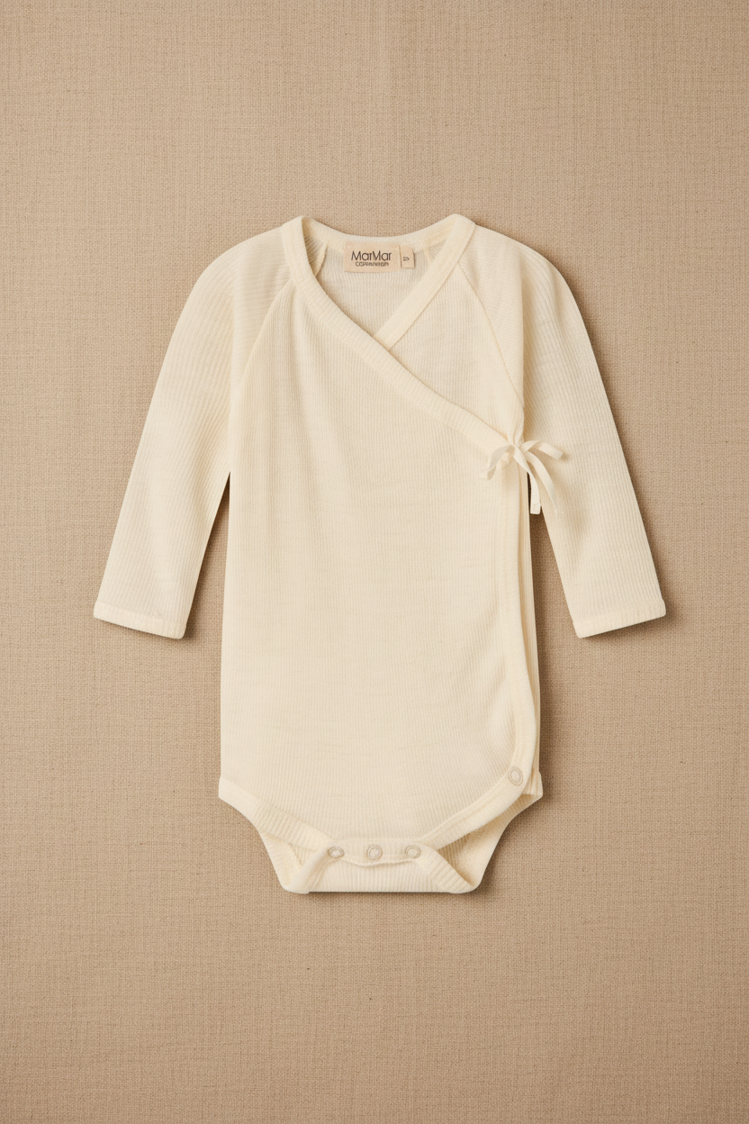 Merino Wool Wrap Romper Long Sleeve - Natural