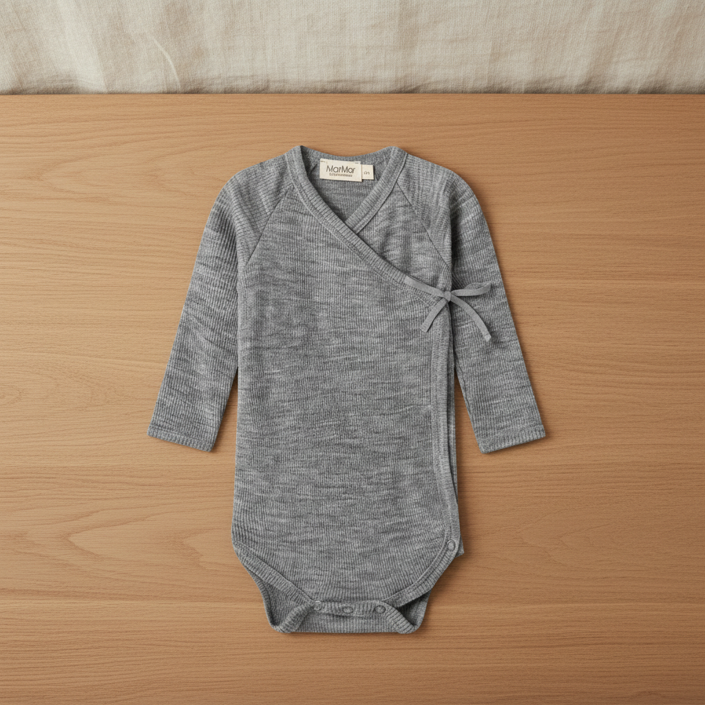 Merino Wool Wrap Romper Long Sleeve - Gray