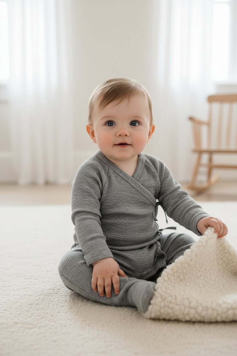 Merino Wool Wrap Romper Suit - Gray