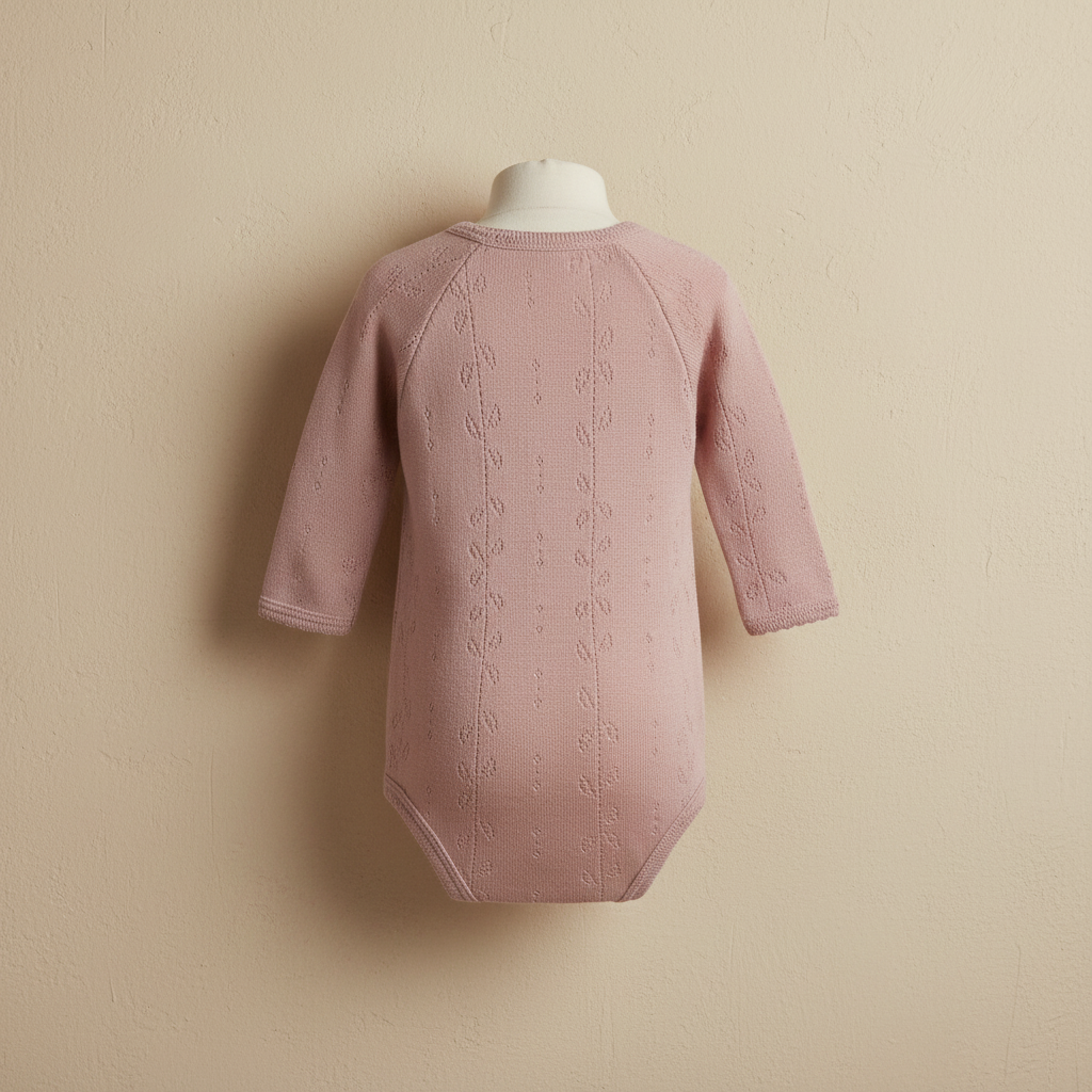 Merino Wool Wrap Romper Long Sleeve - Burnt Rose