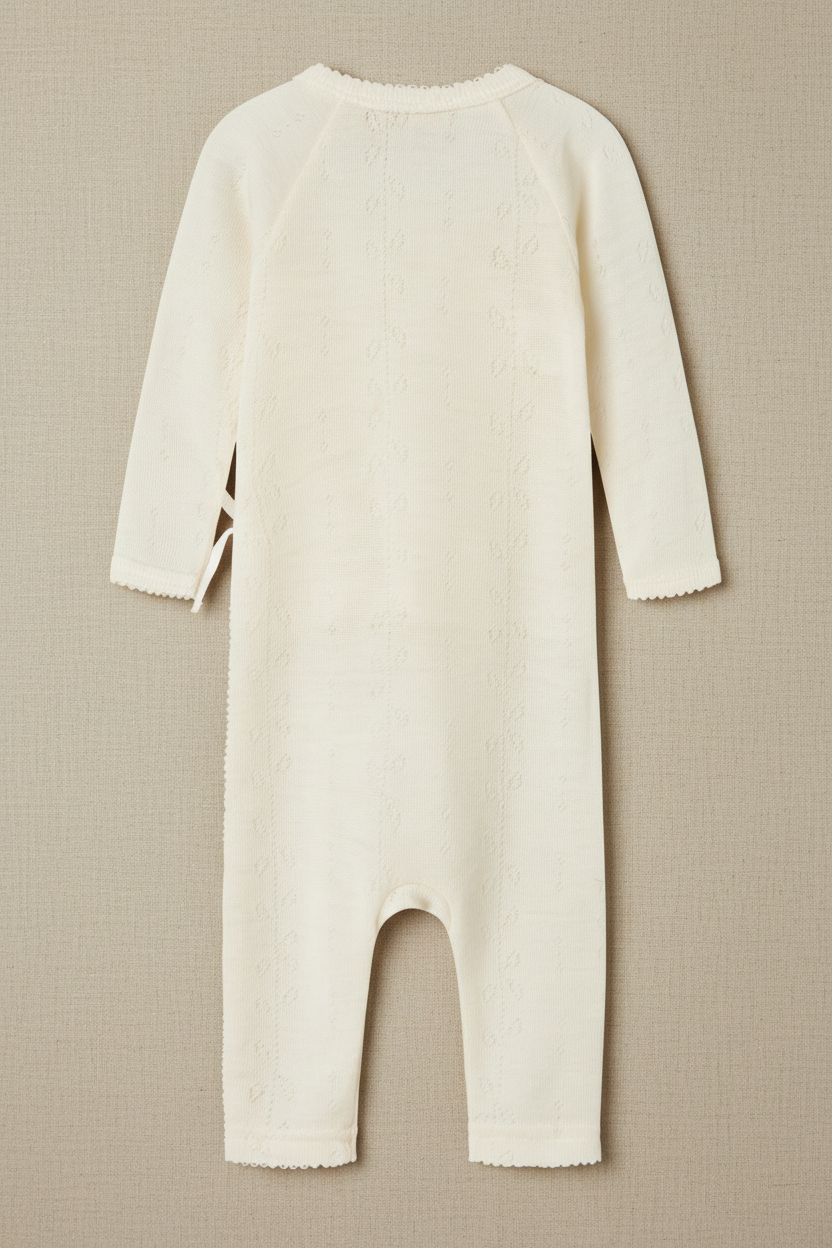 Merino Wool Wrap Romper Suit - Natural