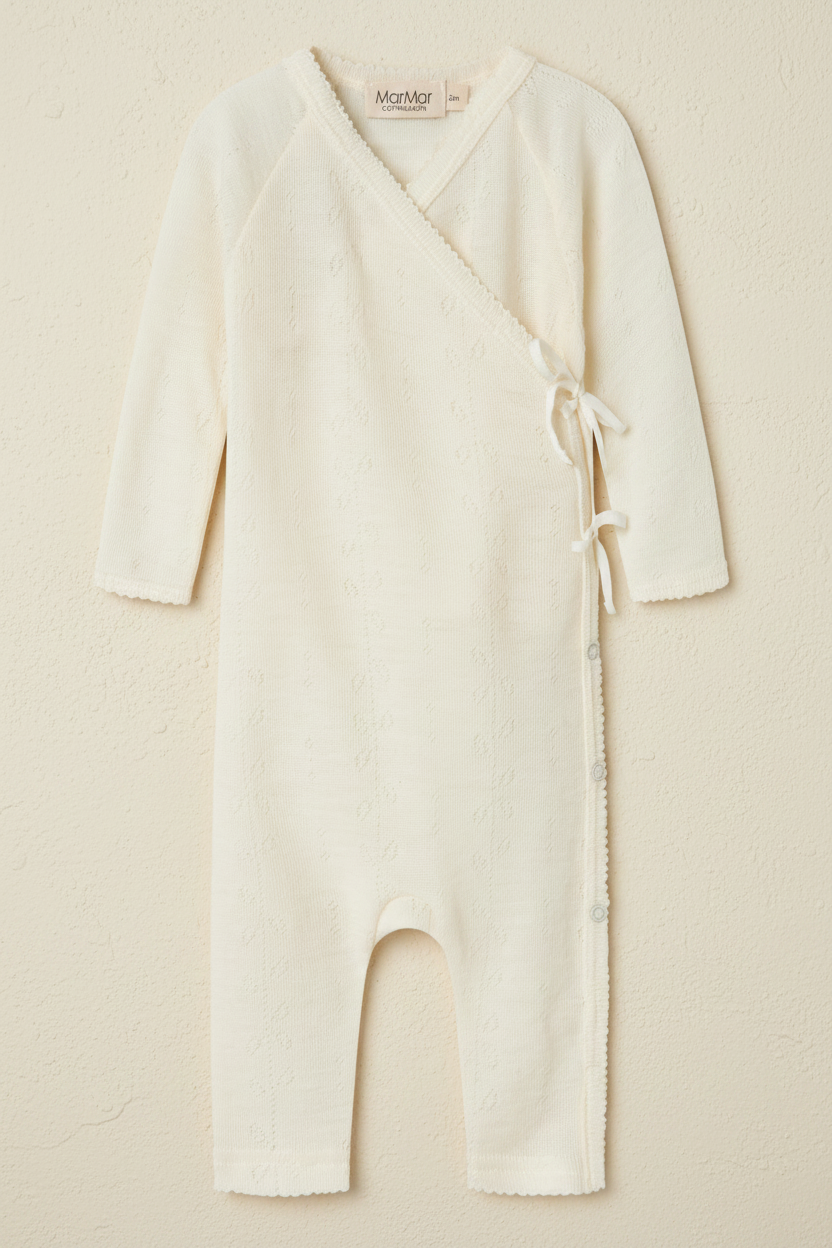 Merino Wool Wrap Romper Suit - Natural