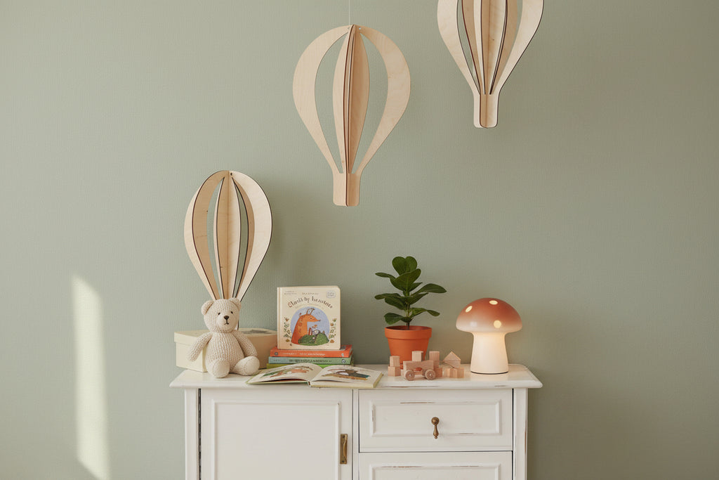 3D Wooden Ceiling Decoration - Set of 3 Hot Air Baloons