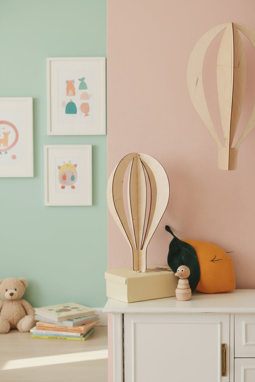 3D Wooden Ceiling Decoration - Set of 3 Hot Air Baloons