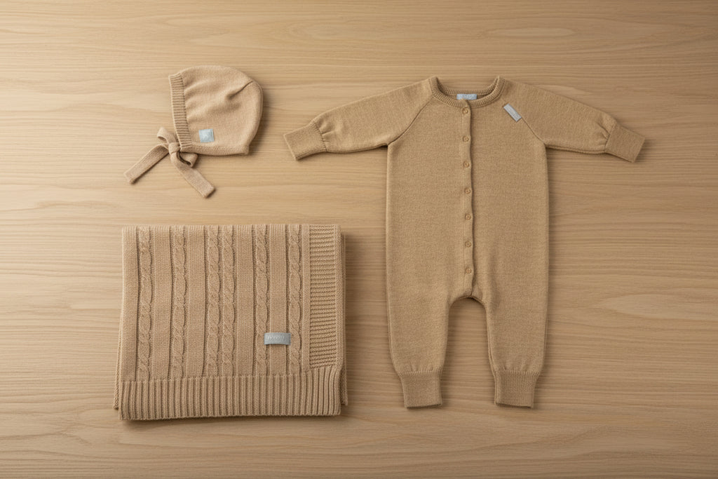 Merino Wool Blanket, Romper & Bonnet