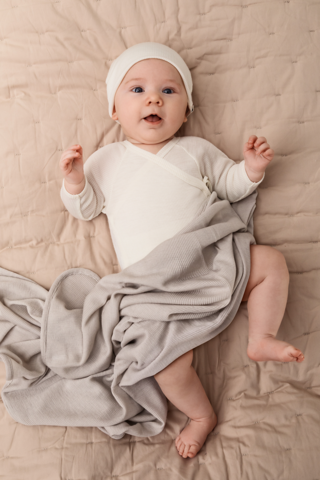 Merino Wool Wrap Romper Long Sleeve - Natural