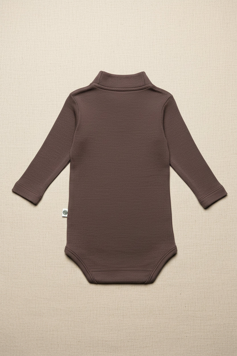 Merino Wool Romper Long Sleeve with Turtleneck - Peppercorn