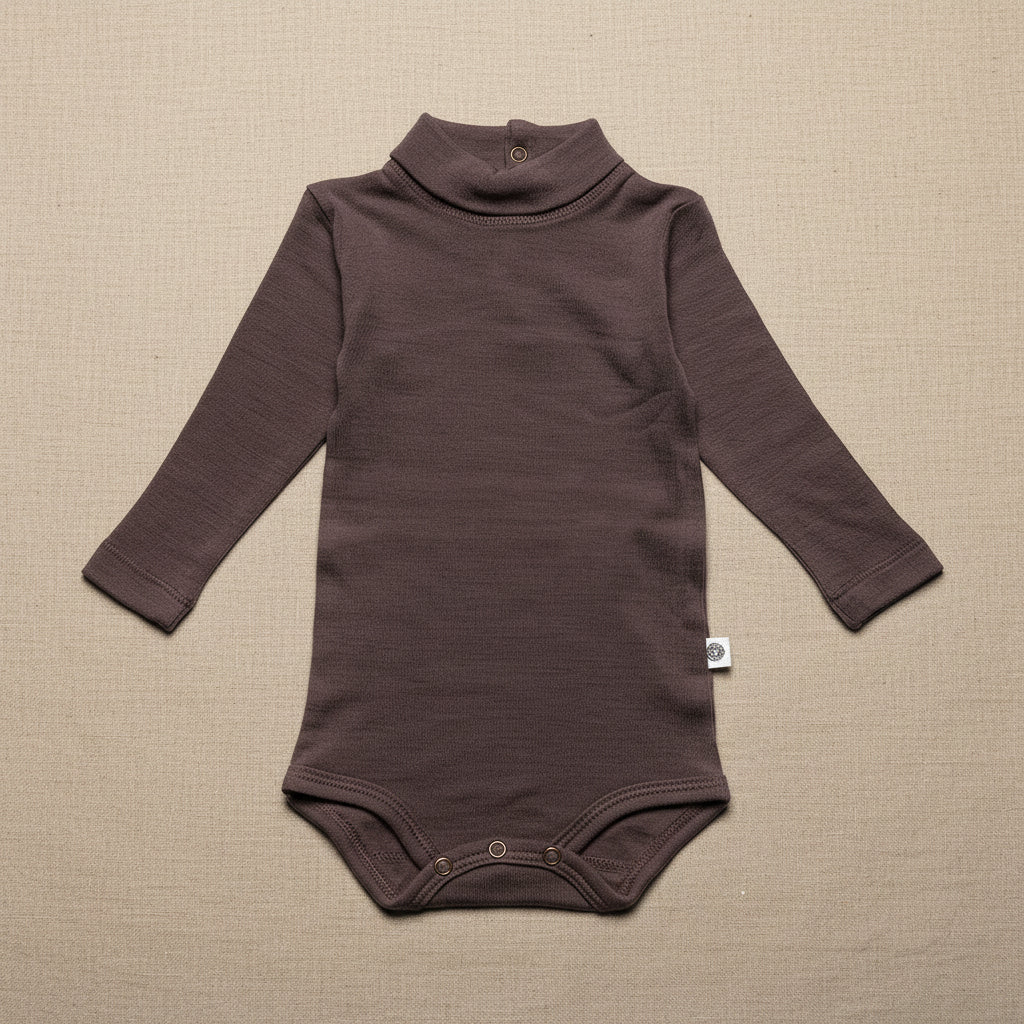 Merino Wool Romper Long Sleeve with Turtleneck - Peppercorn