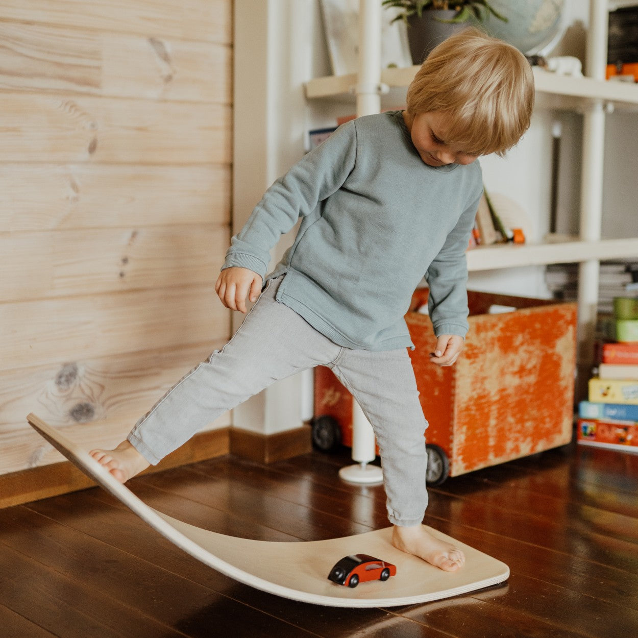 Wooden Balance Board with boy