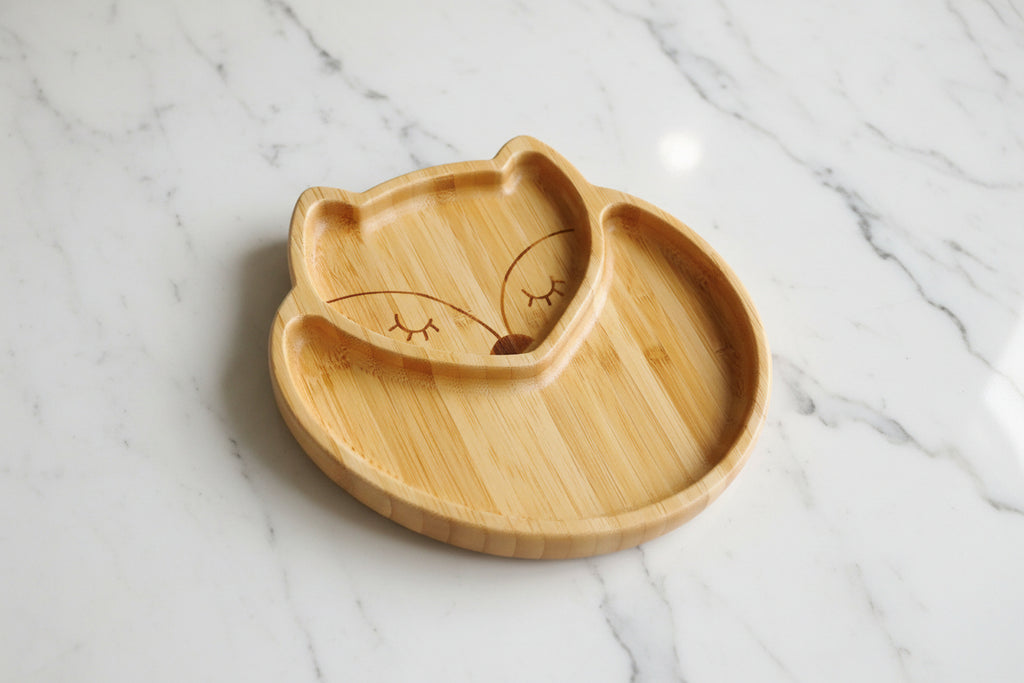 Wooden bamboo plate with fox design 