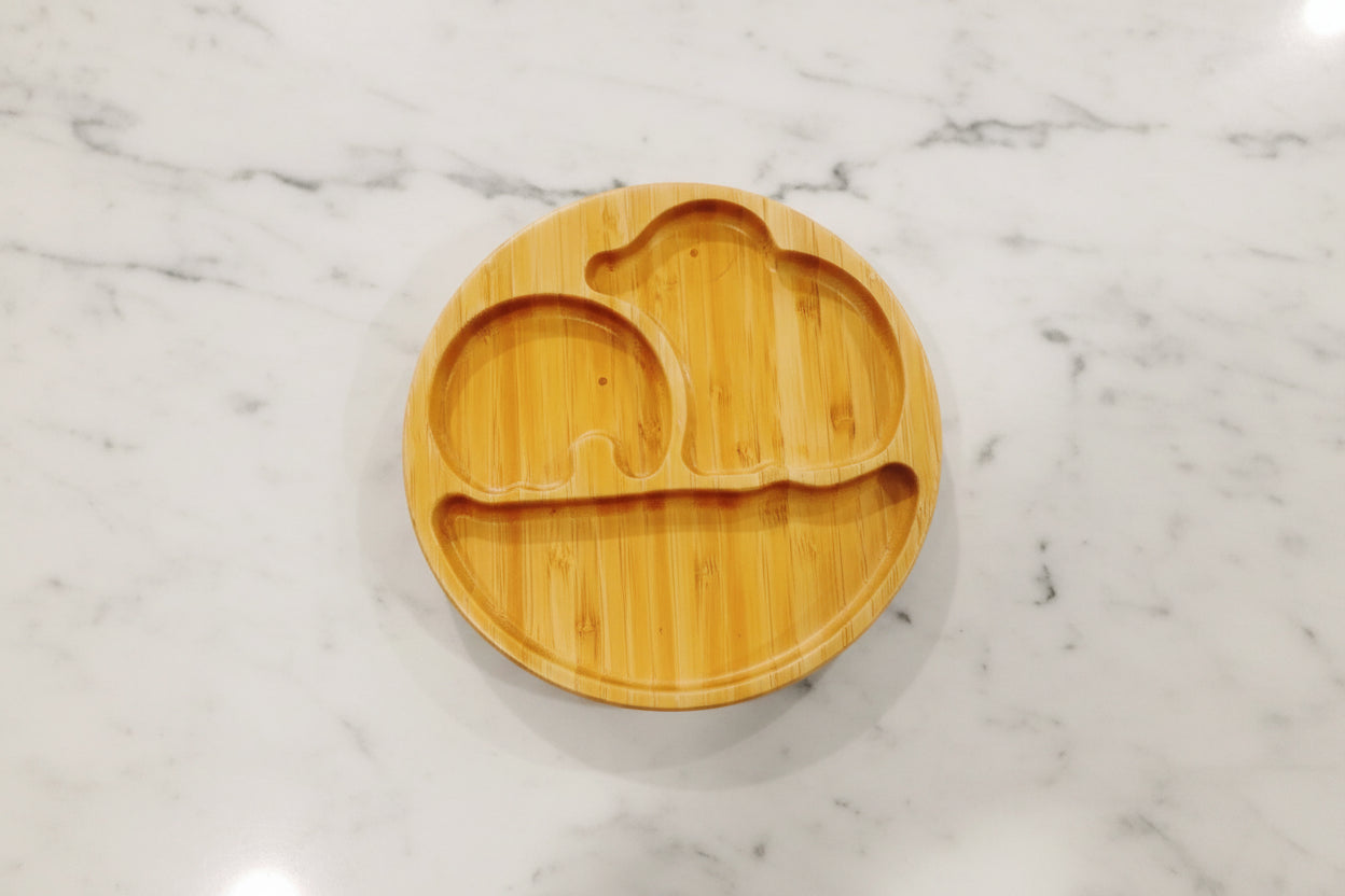 Wooden plate with two elephants 