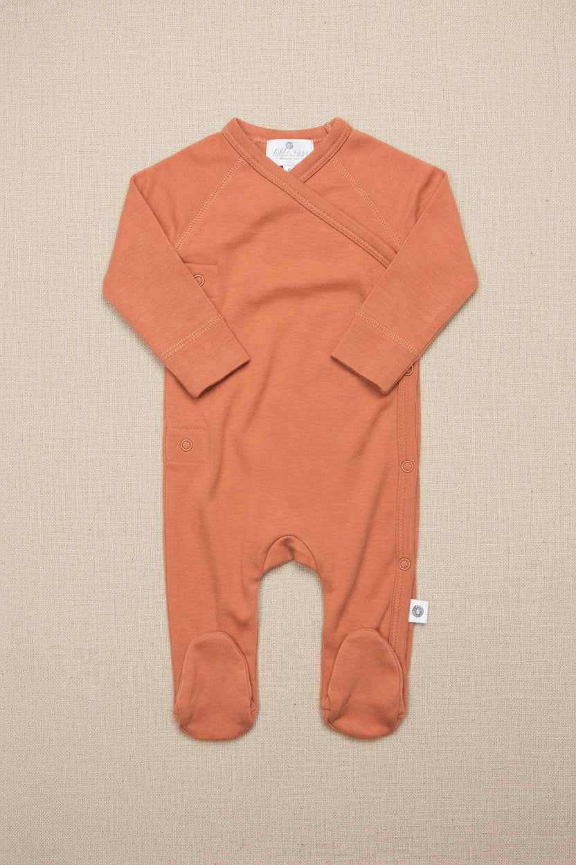 Merino Wool Wrap Romper Suit - Coral Gold