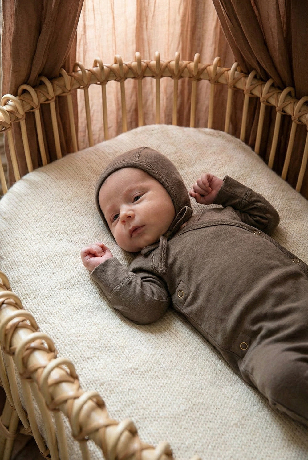Merino Wool Wrap Romper Suit - Walnut
