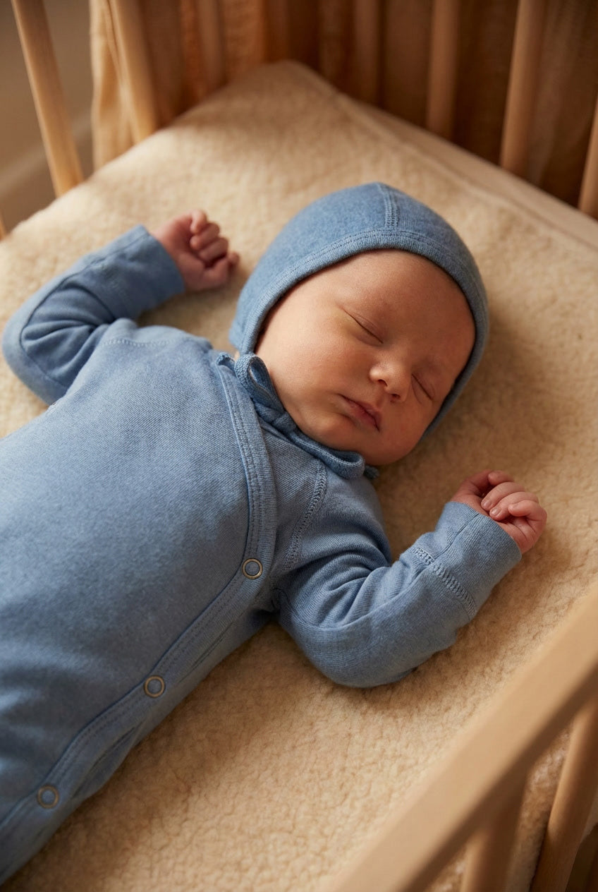Merino Wool Wrap Romper Suit - Blue Fog