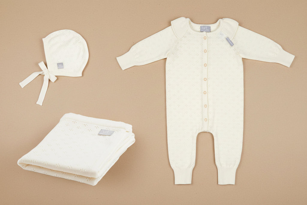Merino Wool Gift Set Flower - Blanket, Romper & Bonnet