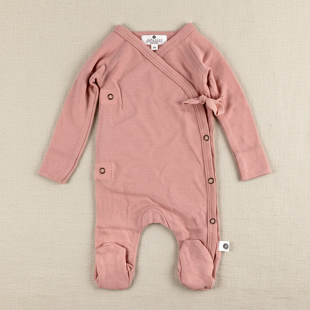 Merino Wool Wrap Romper Suit - Misty Rose