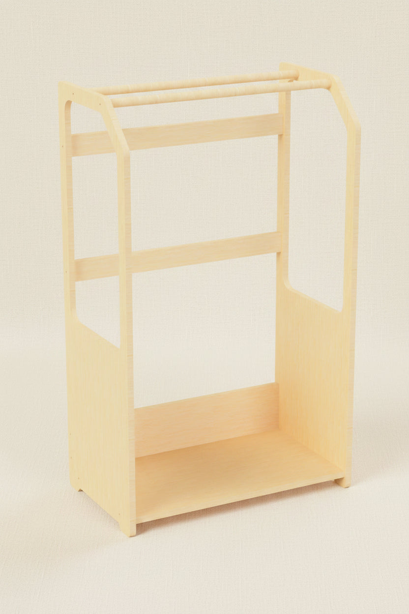 Montessori Wooden Clothes Drying Rack with Grey Storage
