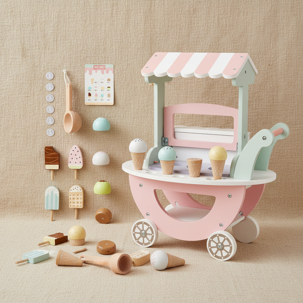 Wooden Ice Cream Shop With Cart