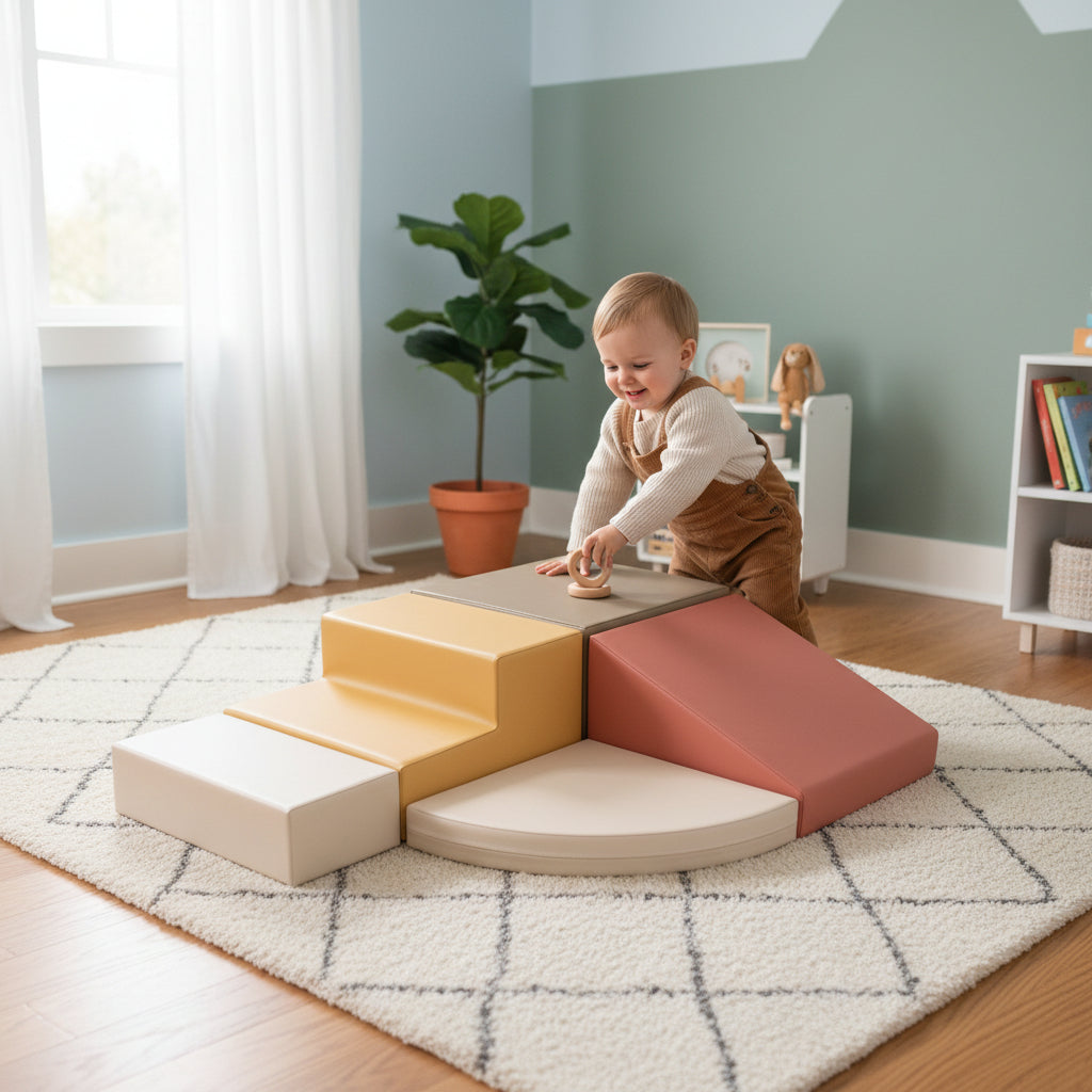 Soft Play 5 Foam Block Set - Pastel Pink Corner Climber