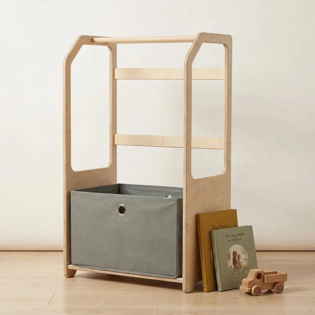 Montessori Wooden Clothes Drying Rack - Grey Storage
