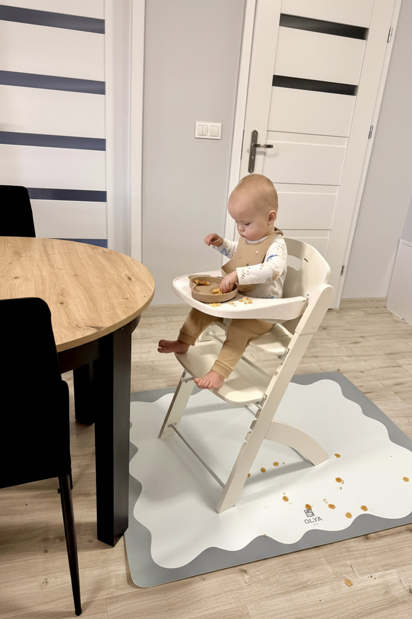 Kids Mealtime Floor Mat, Non-Slip & Waterproof - Blue Frame