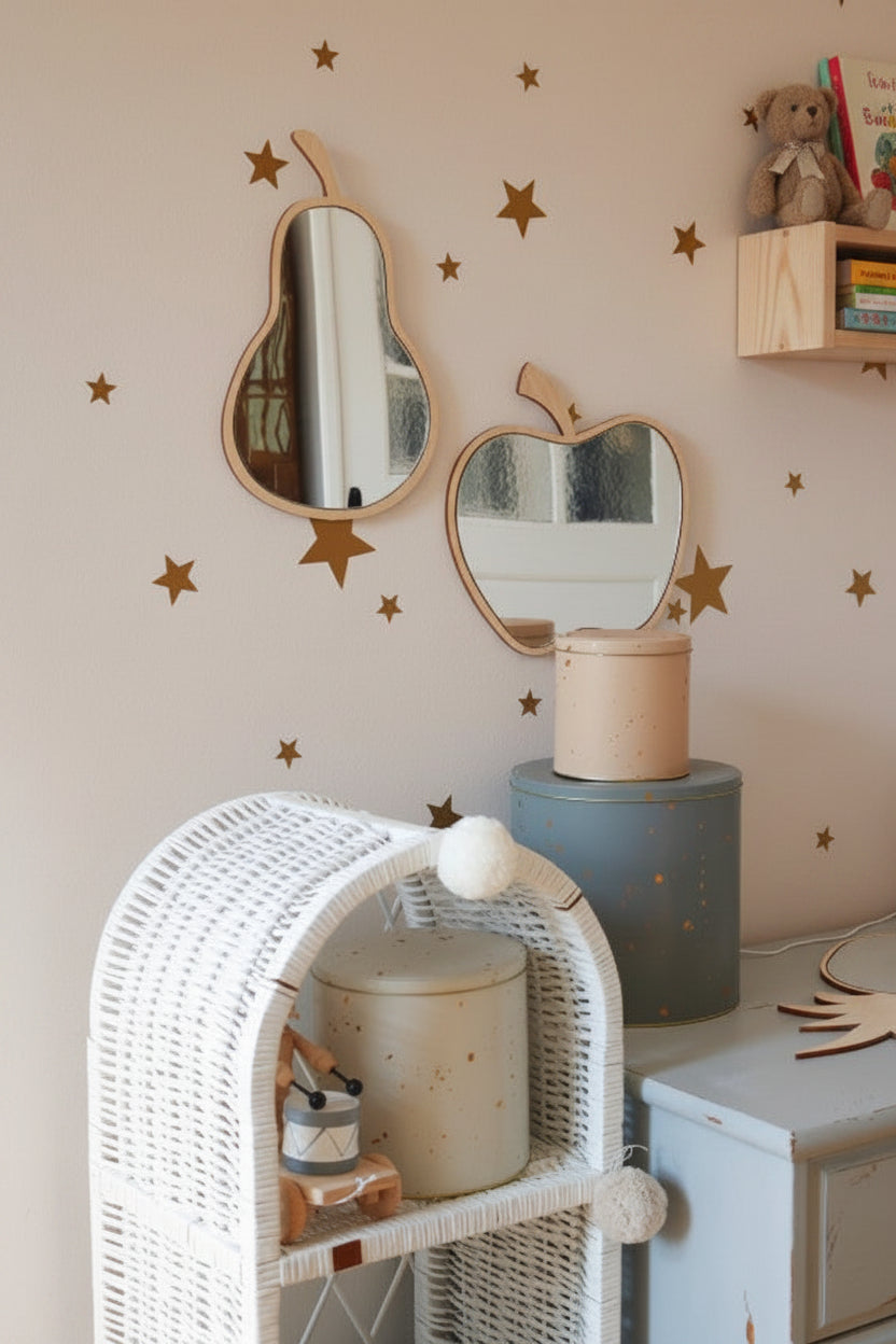 Kids Room Pear Mirror – Child-Friendly Acrylic & Wood