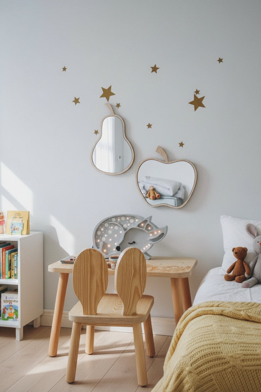 Kids Room Pear Mirror – Child-Friendly Acrylic & Wood