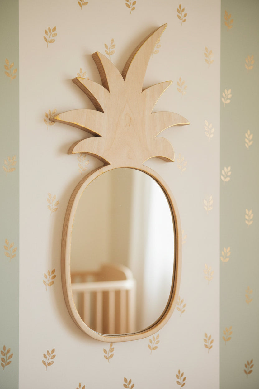 Kids Room Pineapple Mirror – Child-Friendly Acrylic & Wood