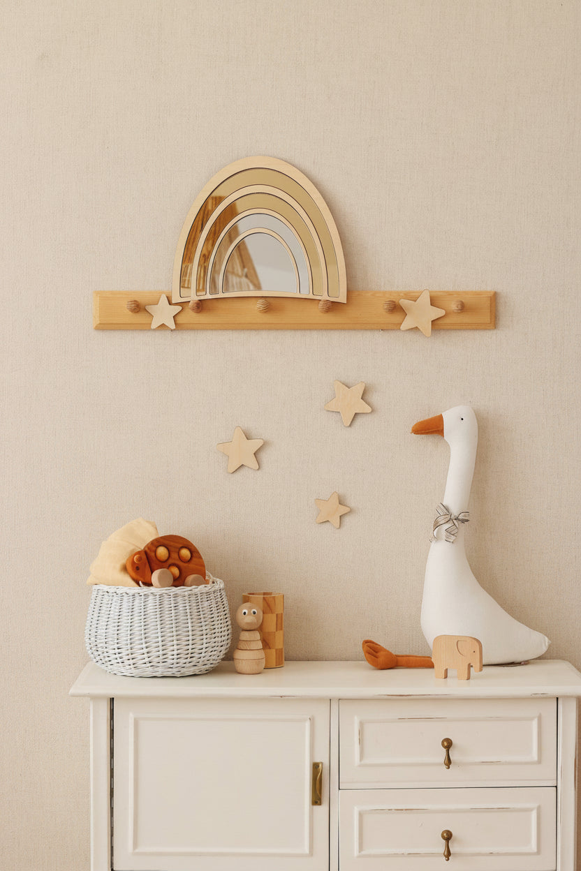 Kids Room Rainbow Mirror – Child-Friendly Acrylic & Wood