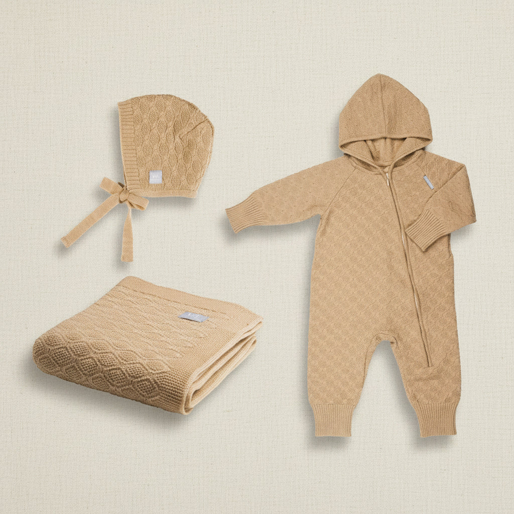 HAPPINESS Gift Set For Baby - Blanket, Romper and Bonnet