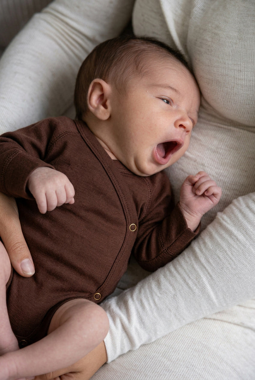 Merino Wool Warp Romper Long Sleeve - Chocolate