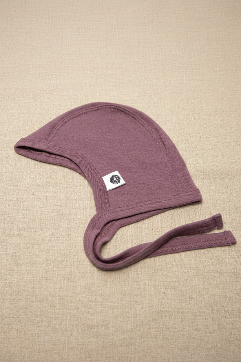 Merino Wool Baby Tie Hat - Grape Shake