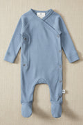 Merino Wool Wrap Romper Suit - Blue Fog
