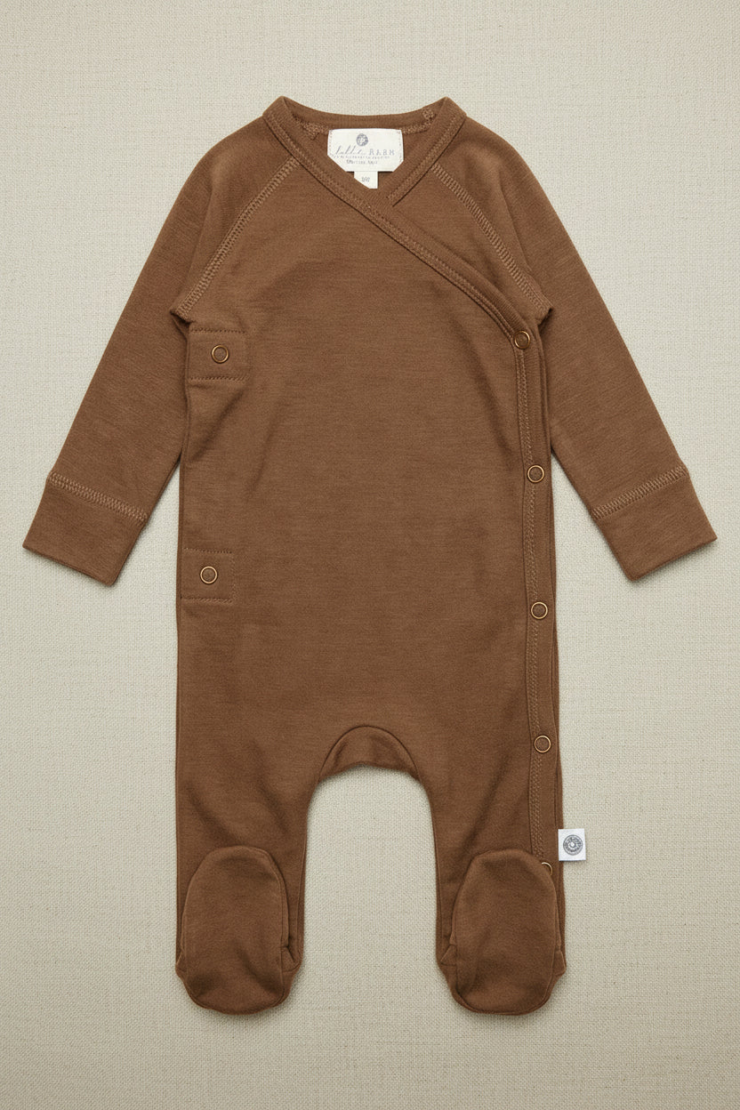 Merino Wool Wrap Romper Suit - Walnut
