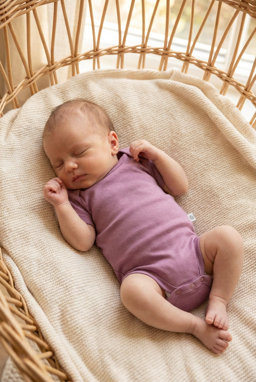 Merino Wool Romper Short Sleeve - Lavender Mist