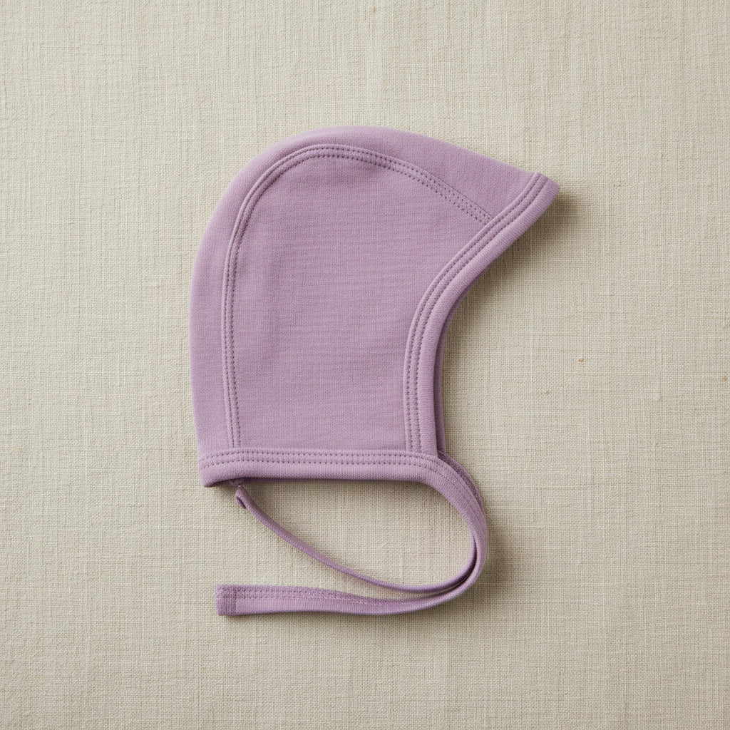 Merino Wool Baby Tie Hat - Lavender Mist