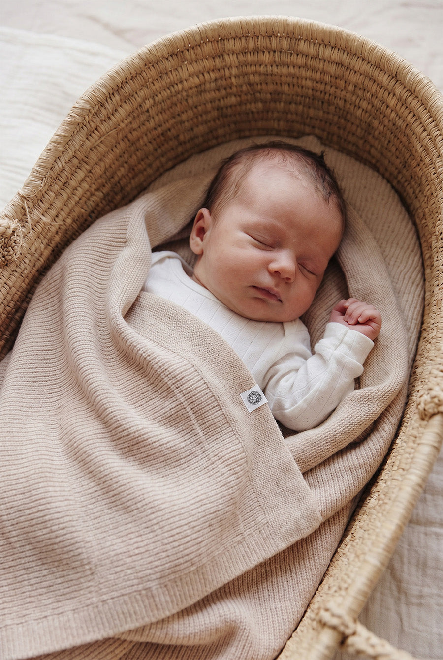 Wollen Babydeken / Kinderdeken Gebreid - Merinowol - Garlic