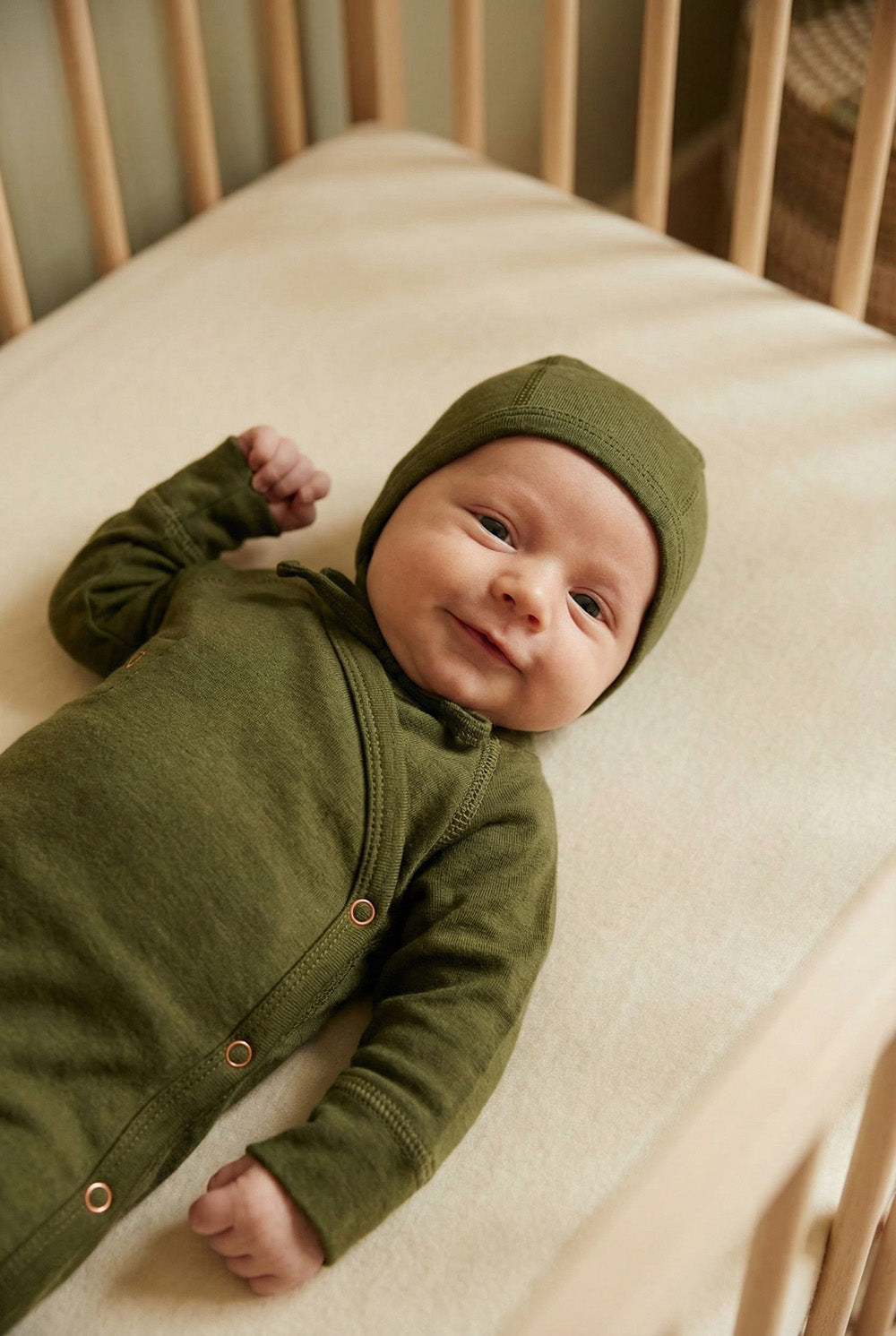 Merino Wool Wrap Romper Suit - Fir Green