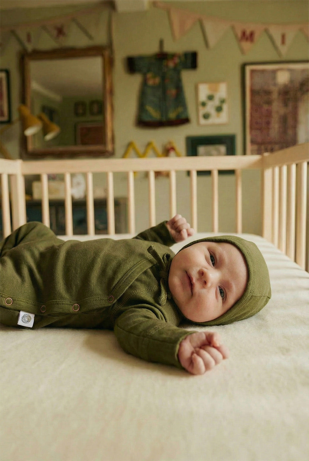 Merino Wool Wrap Romper Suit - Fir Green