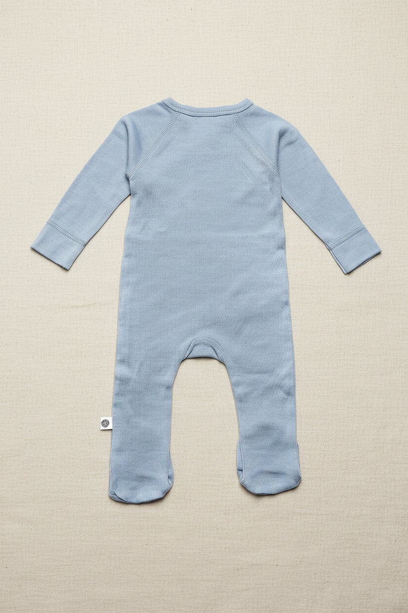 Merino Wool Wrap Romper Suit - Blue Fog