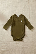 Merino Wool Wrap Romper Long Sleeve – Fir Green