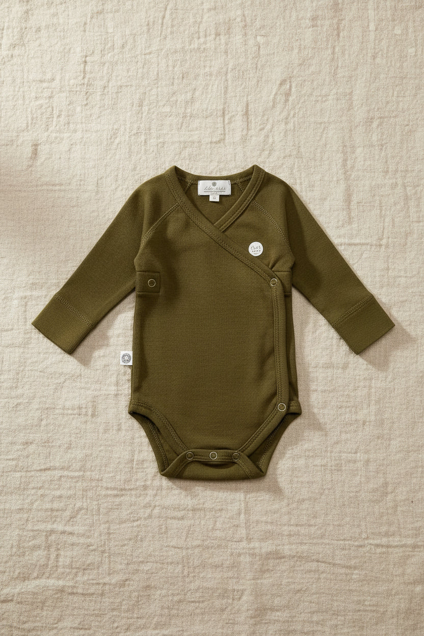Merino Wool Wrap Romper Long Sleeve – Fir Green