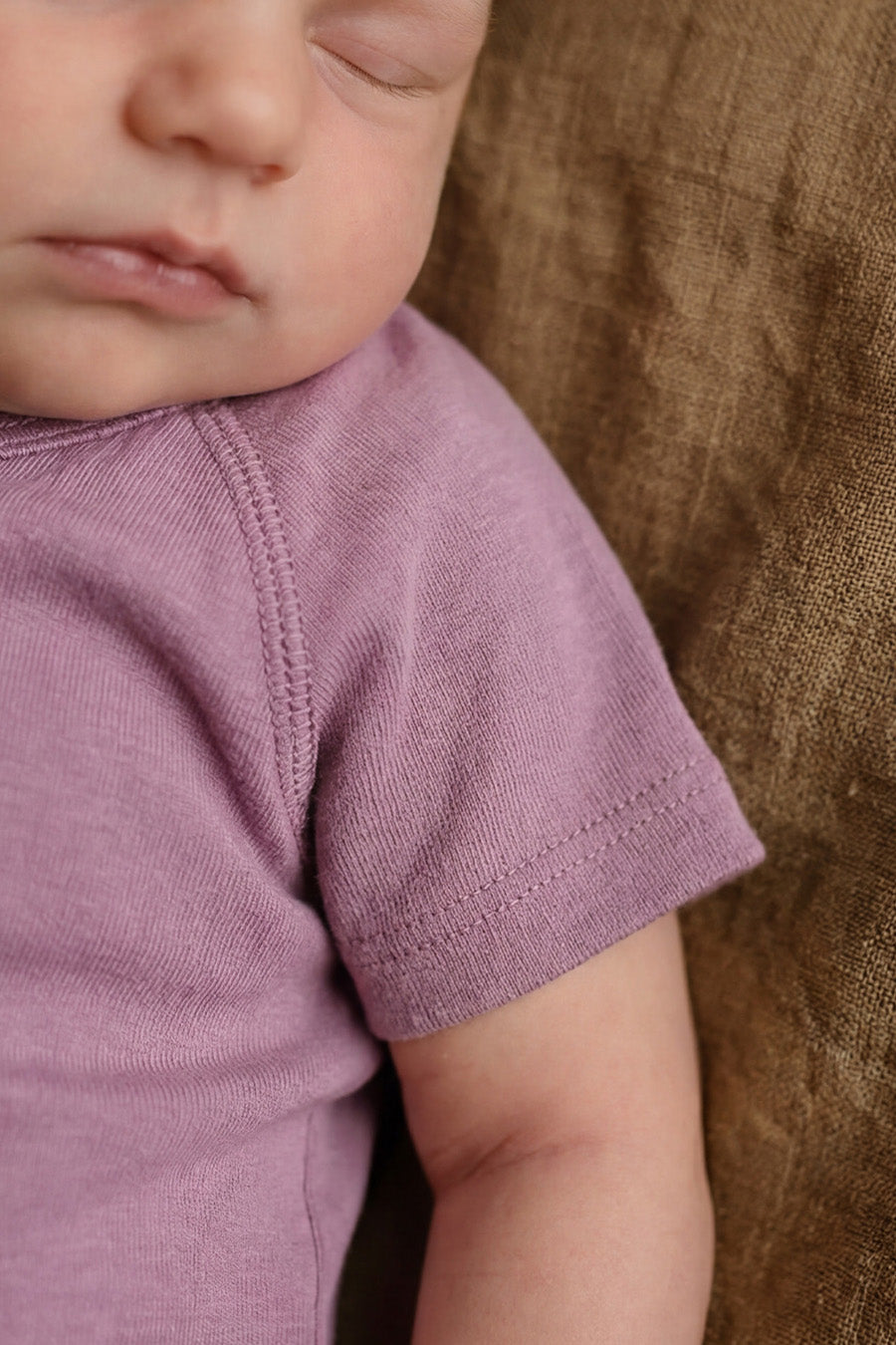 Merino Wool Wrap Romper Short Sleeve - Lavender Mist