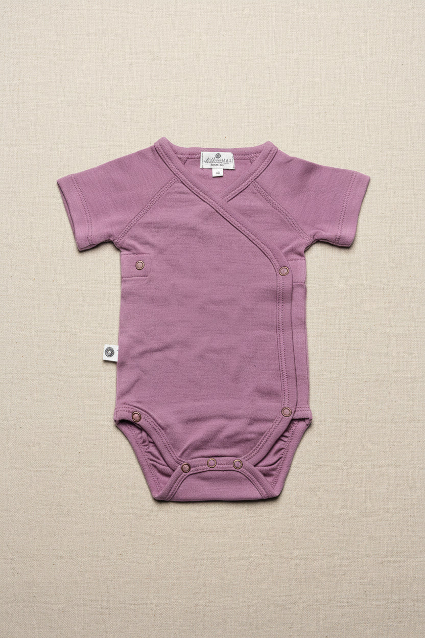 Merino Wool Wrap Romper Short Sleeve - Lavender Mist