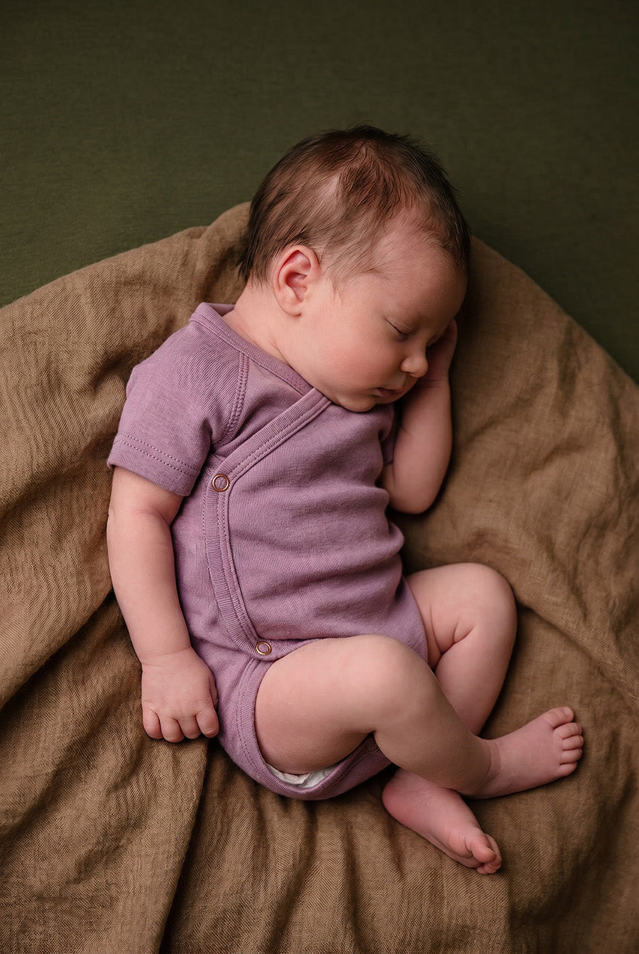 Merino Wool Wrap Romper Short Sleeve - Lavender Mist