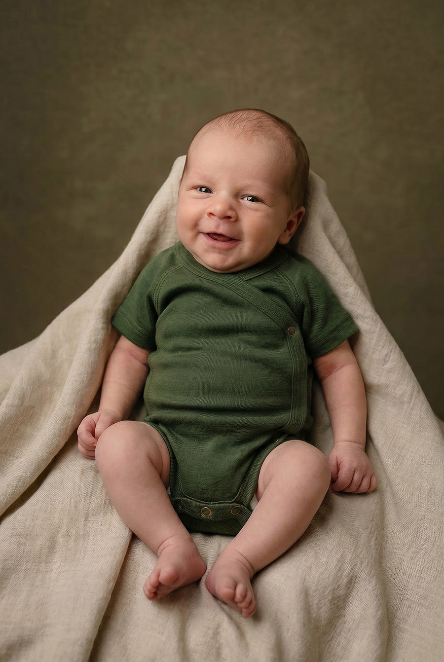 Merino Wool Wrap Romper Short Sleeve - Rifle Green