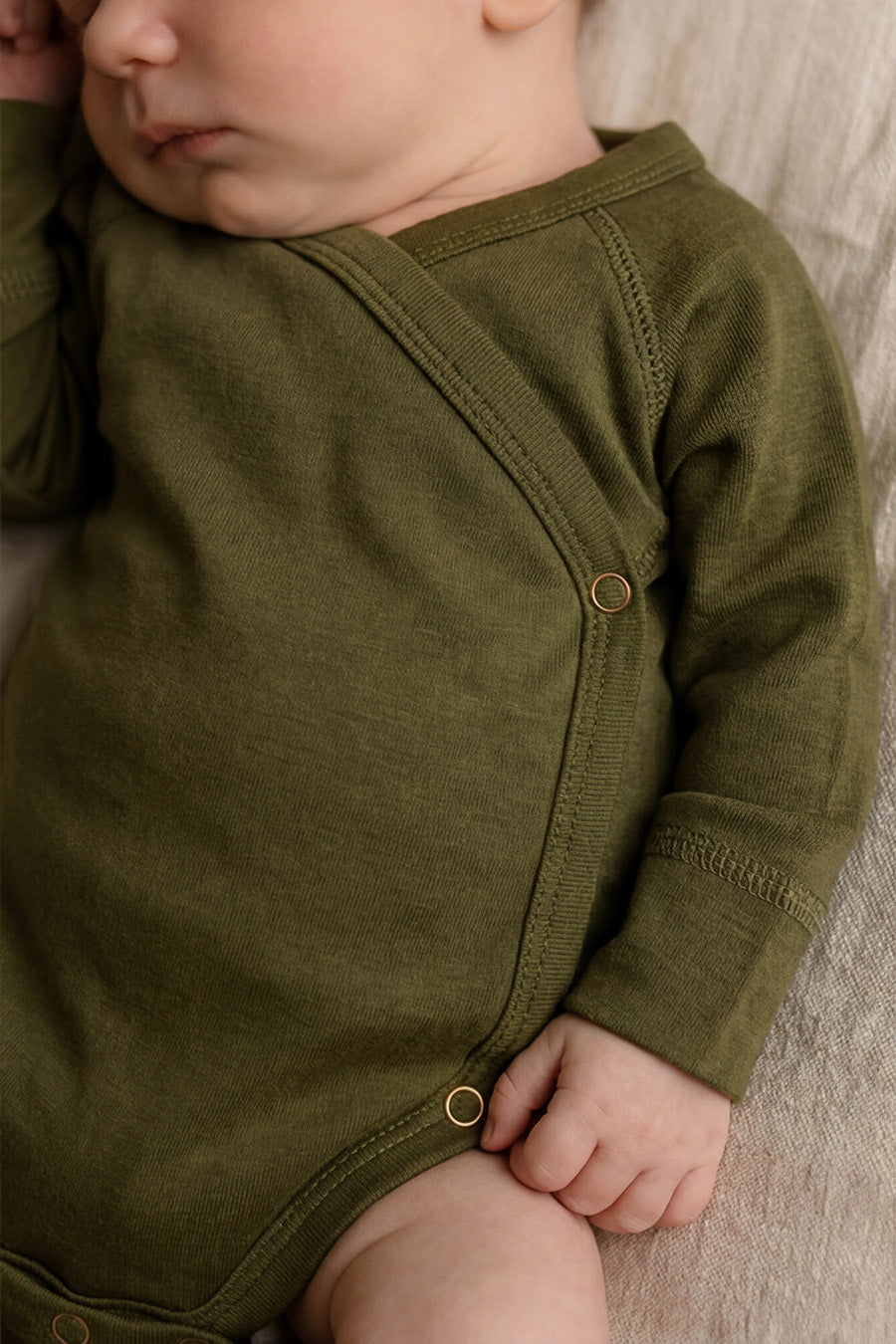 Merino Wool Wrap Romper Long Sleeve – Fir Green