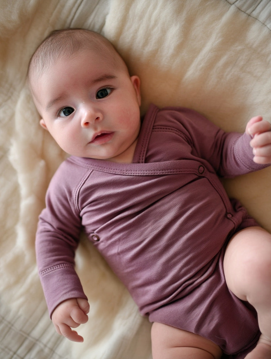 Merino Wool Wrap Romper Long Sleeve – Lavender Mist