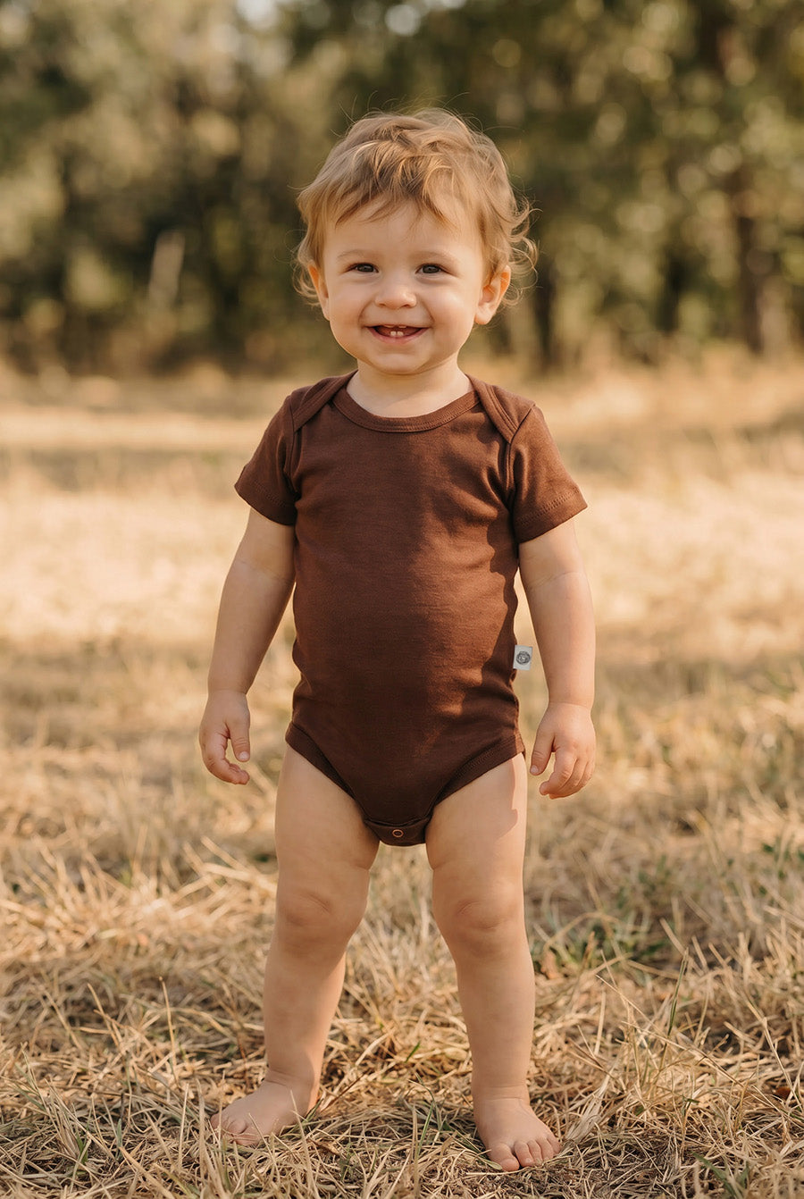 Merino Wool Romper Short Sleeve - Cinnamon